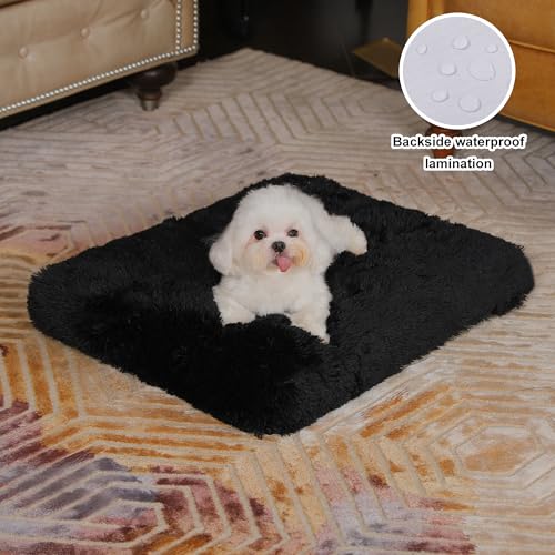 Bedfolks Plush Dog Crate Pad, Washable Dog Kennel Bed, Faux Fur, 17"x12", Black - color: Solid Black, size: XX-Small(17x12'')