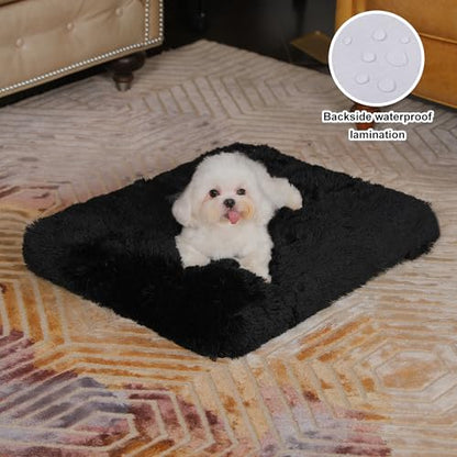 Bedfolks Plush Dog Crate Pad, Washable Dog Kennel Bed, Faux Fur, 17"x12", Black - color: Solid Black, size: XX-Small(17x12'')