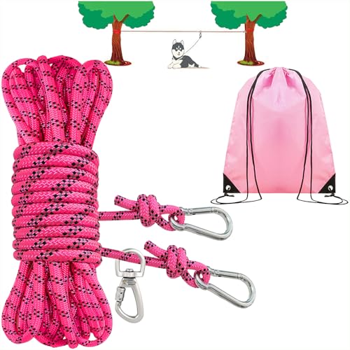 Dog Tie Out Cable for Camping, Adjustable 50/100ft Trolley Runner Cable for Dogs up to 300 lbs, Dog Lead Line with 360° Movable Clasp - size: 50ft