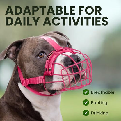 BRONZEDOG Pitbull Dog Muzzle Breathable Metal Basket for Large Dogs Amstaff Staffordshire Terrier Biting Chewing Barking (Nylon, Pink) - color: Nylon, Pink