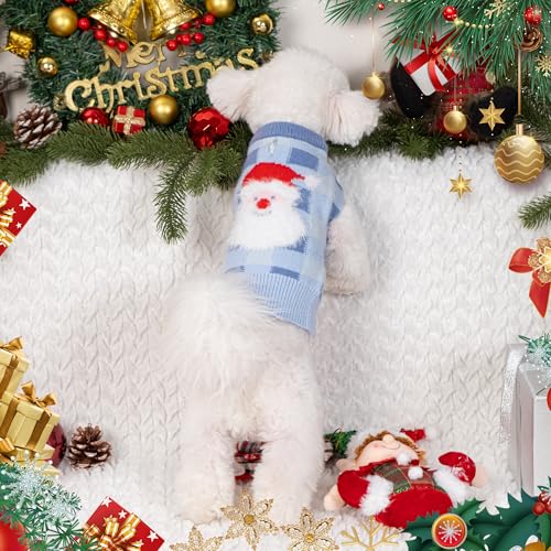 LUBOT NEW Ugly Christmas Sweaters for Puppy Cute Funny Wintertime and Holiday Parties Knitted Pullover Sweater Small Dog Lattice Santa Blue Small - color: Blue(Lattice Santa), size: Small