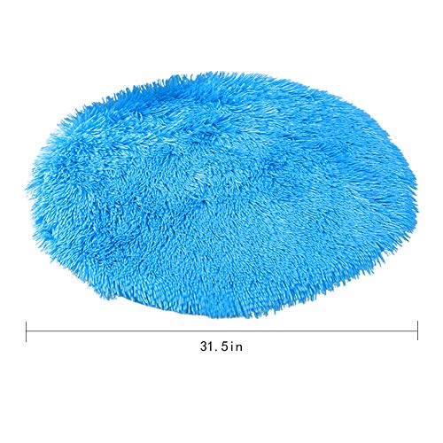 31 Inch Plush Dog Bed Mat Warm Fluffy Round Puppy Crate Pad with Anti-Slip Waterproof Bottom Soft Comfy Pet Kennel Mat for Small and Medium Dogs Sleeping(Lihgt Blue) - color: light blue, size: 31 Inch