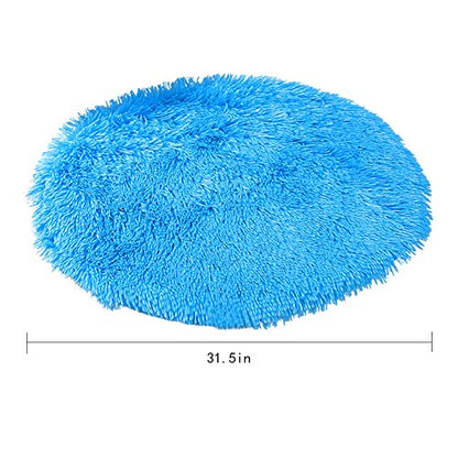 31 Inch Plush Dog Bed Mat Warm Fluffy Round Puppy Crate Pad with Anti-Slip Waterproof Bottom Soft Comfy Pet Kennel Mat for Small and Medium Dogs Sleeping(Lihgt Blue) - color: light blue, size: 31 Inch