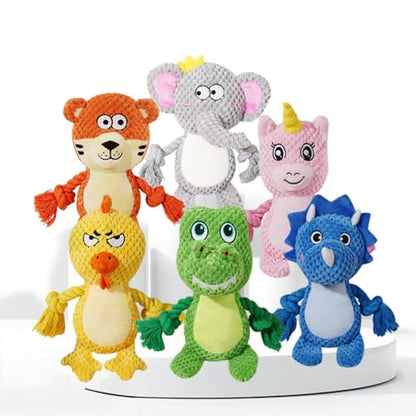 Cute Animals Interactive Squeaky Dog Toy with a Vocal Bladder, Crinkle Paper Stuffed Soft Cotton Chew Toy, Teething Rope Tug of War Pull Toy to Keep Them Busy for Puppy, Small Dogs - Gray Elephant - color: Gray Elephant