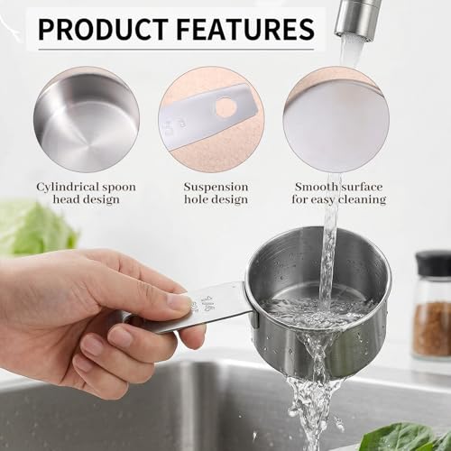2 Pcs 1/4 Cup Scoop, 60ml 2oz Stainless Steel Measuring Cup Single Metal Dog Cat Food Scoop Coffee Measuring Cups Measure Cups for Cooking, Baking, Kitchen, Wet and Dry Ingredients, Dishwasher Safe