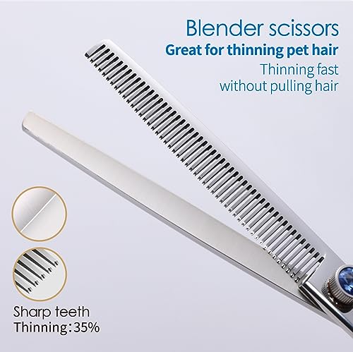 Left Handed Dog Grooming Scissors Kit 7 in Professional Curved Thinning Straight Shears 3pcs Set for Grooming Dogs Cat Pet Japanese 440C Stainless Steel(7.0'' Kit, 4Pcs) - size: 7.0 inch, style: 4 Pcs Kit