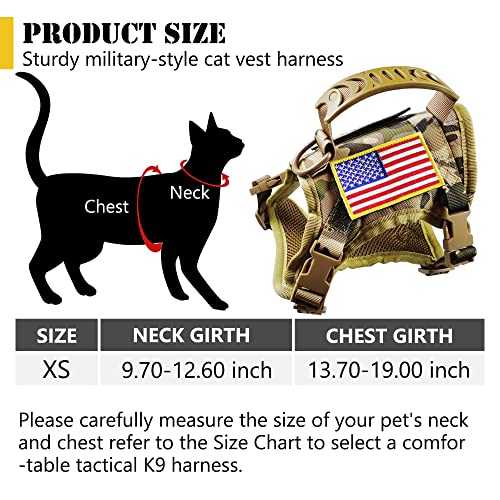 Tactical Cat Harness and Leash for Walking Escape Proof, Adjustable Military K9 Pet Vest Harness Easy Control for Large Cat, Puppy and Small Dog (Camo) - color: Camo