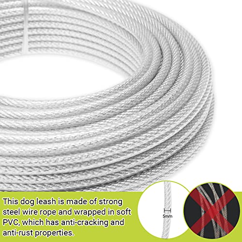 Dog Tie Out Cable - 100 ft Long Dog Cable with 10 ft Run Cable for Yard Training Running Camping Hiking Outdoor - Heavy Duty Chew Proof Lead Leash with Buffer Spring for Small Medium Large Dogs - color: Silver