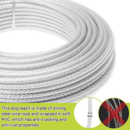 Dog Tie Out Cable - 100 ft Long Dog Cable with 10 ft Run Cable for Yard Training Running Camping Hiking Outdoor - Heavy Duty Chew Proof Lead Leash with Buffer Spring for Small Medium Large Dogs - color: Silver
