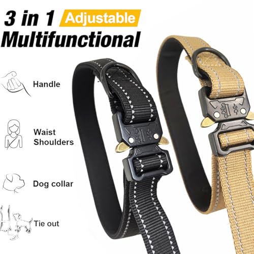 Heavy Duty Hands Free Dog Leash with Car Safety Buckle | Up to 200 lbs | Shock Absorbing Bungee for Walking, Jogging and Running Leash | Reflective Padded Handles, 6.3 to 9.7 FT - color: Black