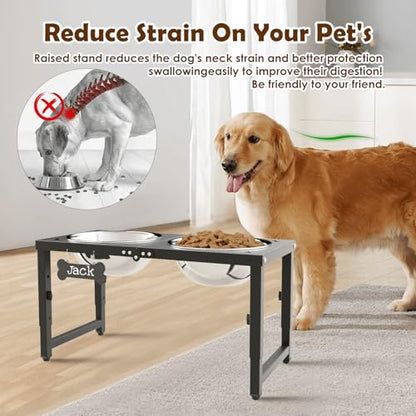 SHAINFUN Elevated Dog Bowls for Large Dogs, 3 Height Adjustable，Raised Tall Dog Food Water Bowl Stand with Two 101oz Bowls - color: Black-101oz