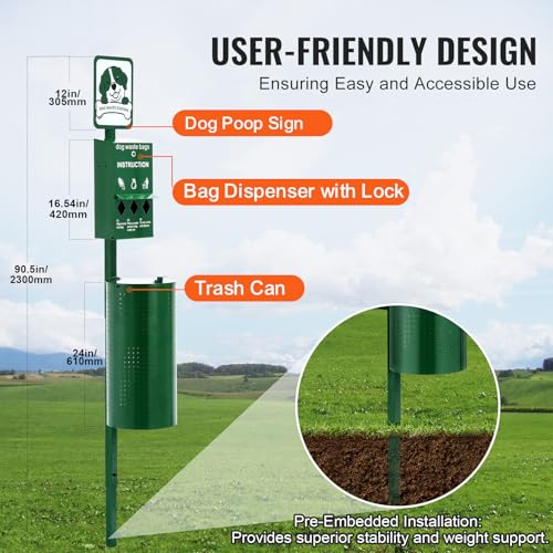 Happybuy Dog Waste Station, Commercial Pet Poop Station, 11.5 Gallon Waste Bin with 50 Can Liners, Bag Dispenser & 600 Waste Bags, Outdoor Dog Waste Disposal System for Backyard Use