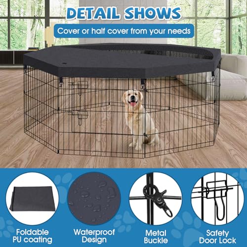Artmalle Puppy Pet Playpen 8 Panel 24 Inch Indoor Outdoor Metal Portable Folding Animal Exercise Dog Fence Ideal for Pet Animals Dog Cat Rabbit Breed Puppy with Top Cover (Black with Top Cover) - style: 24'' x 24'' with Top cover