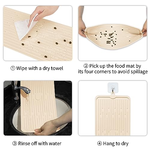 Ptlom Pet Placemat for Dog and Cat, Anti-Slip Waterproof Dogs Feeding Mat Prevent Food and Water Overflow, Bowl Mats Suitable for Medium and Small Pets, Beige, Silicone - color: Beige