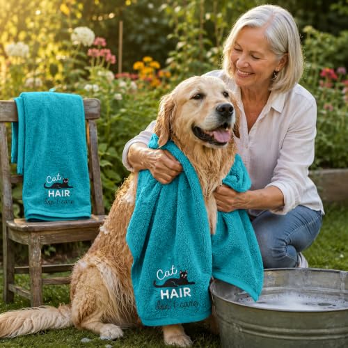 DAN RIVER Dog Towel - Pack of 1, 100% Cotton, 20x40, Ultra Soft 450 GSM, Super Absorbent & Quick Drying Towel for Dogs, Cats, and Other Pets, Teal. - color: Teal-cat Hair