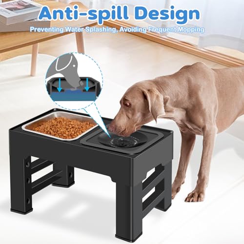 2-in-1 Elevated Dog Bowls, Raised Pet Bowl with Stainless Steel Food Bowl and Spill Proof Water Bowl, 4 Adjustable Heights, Non-Slip Stand, for Small, Medium, Large Dogs and Pets - size: Stainless Steel Food Bowl