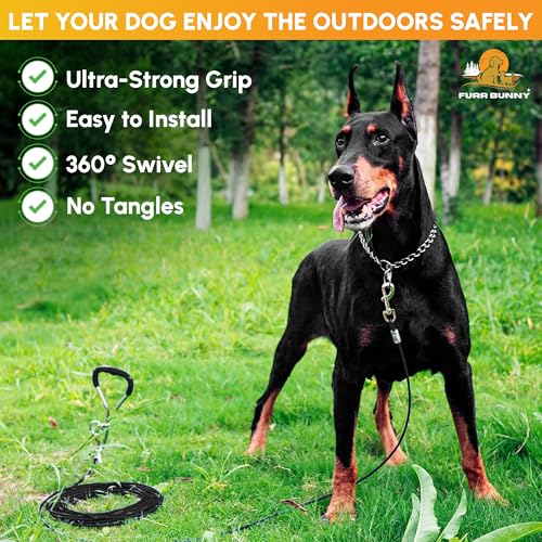 Heavy Duty Dog Tie Out Cable and Stake for Large to Extra Large Dogs Upto 150 LBs – Anti-Tangle, Rust-Resistant, 360° Swivel Leash System – 18 Inches Spiral Anchor and 7mm 30 FT Long Leash - size: Large to Extra Large Dog, 30 FT-7mm
