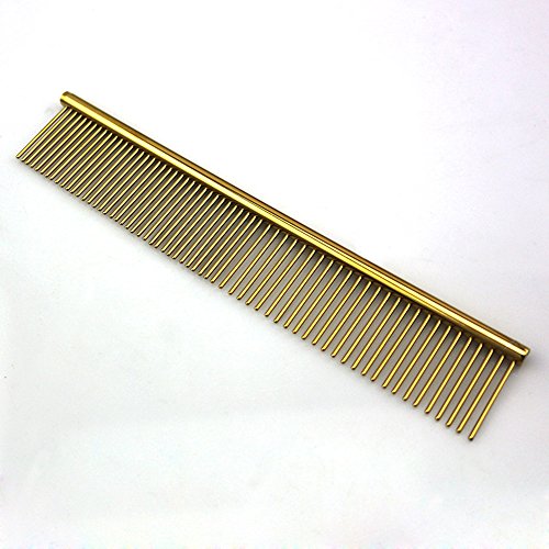 ZoCr Stainless Steel Pet Comb for Dogs Cats, Pet Grooming Comb with Different Spaced Rounded Teeth (Golden) - color: Golden