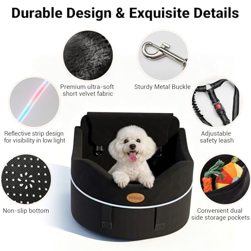 【Breezy Cooling】 PetDance Dog Car Seat for Medium & Small Dogs Up to 50 lbs, Brake Stabilized Pet Travel Seat with 30% Extra Spacious, Anti-Slip Base, Premium Matte Black - color: Premium Matte Black