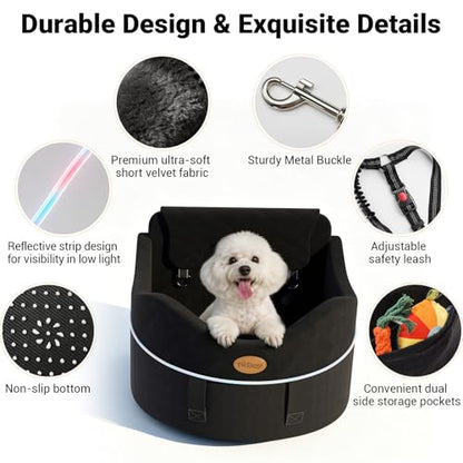 【Breezy Cooling】 PetDance Dog Car Seat for Medium & Small Dogs Up to 50 lbs, Brake Stabilized Pet Travel Seat with 30% Extra Spacious, Anti-Slip Base, Premium Matte Black - color: Premium Matte Black