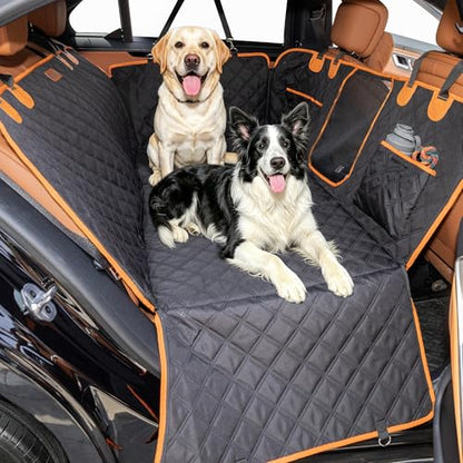 Dog Car Seat Cover for Back Seat – 900D Oxford Heavy Duty Hard Bottom Extender, Waterproof Dog Hammock with Mesh Window, Joint-Friendly Sponge Pad, Supports 600LBS – Fits Sedan/SUV - size: L-For Cars/ SUVs/ Small Truck