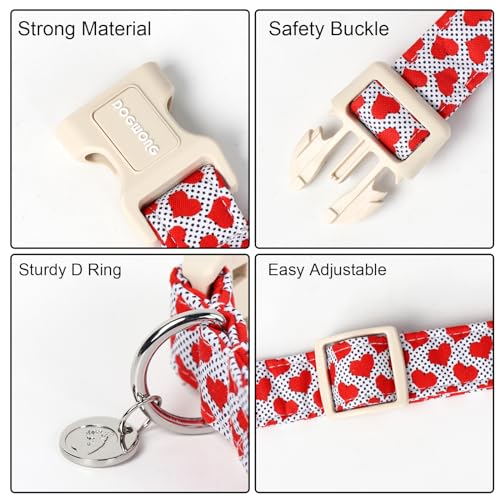 DOGWONG Valentine's Dog Collar - Red Heart Adjustable Cotton Heart Dog Collar - Perfect for Small to Medium Dogs - color: A: Red Heart, size: Extra Small