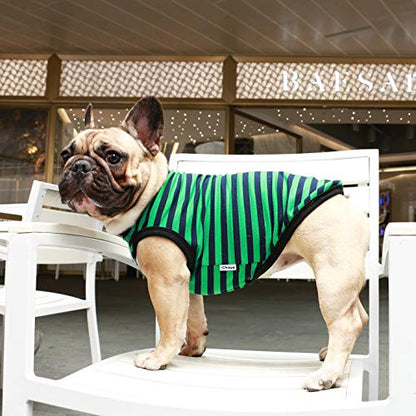 iChoue Pug 100% Breathable Cotton Striped T Shirts Halloween Vest Clothes for Medium Dogs Tank Tops Puppy French Bulldog Frenchie English Boston Terrier Pitbull Green Black Stripes - Small - color: Classic Stripe Black Green, size: Small ( 5 - 15 lbs )