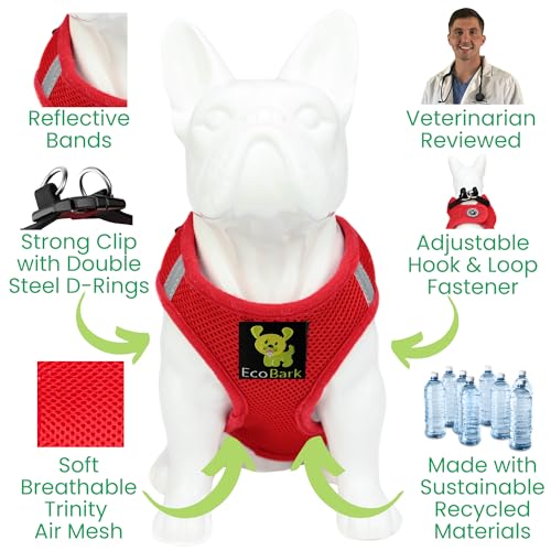EcoBark Teacup Dog Harnesses for Tiny Dogs (Red, XXXS) - color: Red, size: XXXS- 2 to 3 lbs- Chest up to 10 in (Pack of 1)