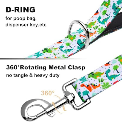 4 Foot Dog Leash for Medium Large Dogs, Double Handle Dog Leash with Padded Traffic Control Handles, Walking Training Lead, Dinosaur - color: Dinosaur, size: 1 in x 4 ft