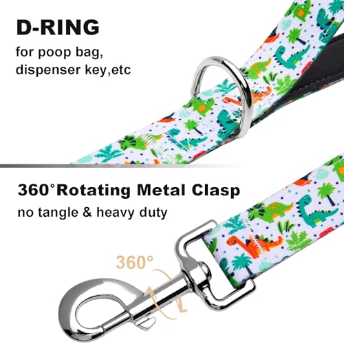 5 Foot Dog Leash for Medium Large Dogs, Double Handle Dog Leash with Padded Traffic Control Handles, Walking Training Lead, Dinosaur - color: Dinosaur, size: 1 in x 5 ft