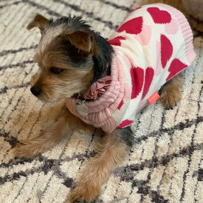 KYEESE Valentines Dog Sweater, Turtleneck Small Dog Sweater, Warm Pet Clothes with Heart Print, Stretchy Pullover Dogs Sweaters for Small Dogs, Comfy Pet Coat with Leash Hole, S - color: 1#Valentine, size: Small (4-7lbs)