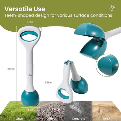 Dog Pooper Scooper Portable with Bag Attachment, One Handed Foldable Design, Includes 120 Waste Bags and Dispenser, 19 Inch Handle for Grass Yard Gravel Cleanup (Green) - color: Green + 120 garbage bags + dispenser