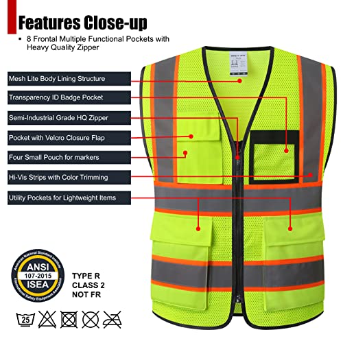 Reflective Safety Vest for Men Women Hi Vis Vest with 8 Pockets High Visibility Mesh Reflective Vest Meets ANSI/ISEA Standards (Yellow-07, Medium) - color: Yellow, size: Medium