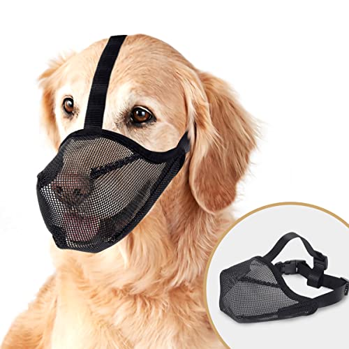 Mesh Dog Muzzle for Extra Large Sized Dogs, Whongkidz Air Mesh Basket Muzzle with Adjustable Straps Full-Covered Dog Mouth Guard Breathable No Biting Barking Chewing Licking (Black, XL) - size: XL: 11¾”-13¾” Snout Circumference