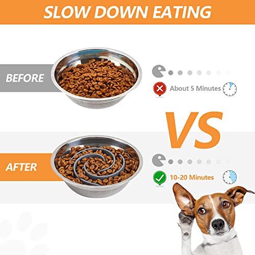 Slow Feeder Dog Bowls Insert, Animire Soft Silicone Slow Eating Dog Food Bowl for Small, Medium and Large Dogs, Compatible with Regular and Elevated Bowls - color: Grey, size: S