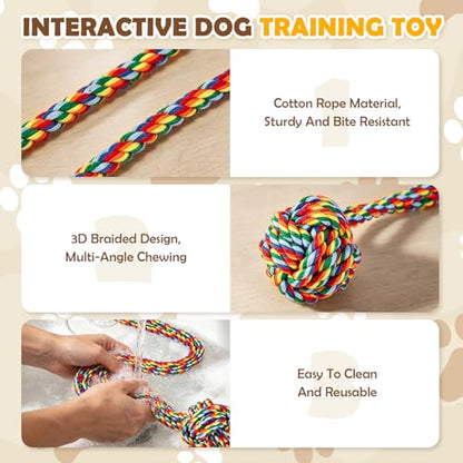2PCS Dog Tug of War Toy with Suction Cup, Interactive Dog Toy, Pet Cotton Rope with Treat Food Dispensing Ball, Puppy Teething Toys for Chewers