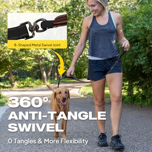 Fida 2-in-1 Slip Leads for Dogs with Double Handles, Tangle Free Leash for Large Dogs that Pull, Heavy Duty No Pull Training Leash Reflective Soft Padded for Large & Medium Breed(6ft,Black) - color: Black