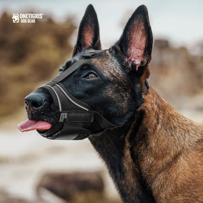 OneTigris Dog Muzzle,Soft Nylon Muzzle Anti Biting Barking Chewing,Air Mesh Breathable Drinkable Adjustable Loop Pets Muzzle for Small Medium Large Dogs(L) - size: L