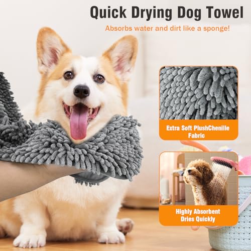 Puomue Microfiber Dog Towels for Drying Dogs, Super Absorbent, Soft and Quick Drying Pet Grooming Towel, 31Inch X 13Inch, Perfect Pets' Shower & Bath Supplies for Dog and Cat, Machine Washable, Grey