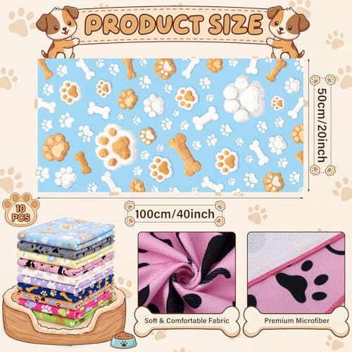 10 Pcs Dog Towels for Drying, 20"x40" Quick Drying Microfiber Pet Bath Towel, Dog Grooming Absorbent Towel with Cute Pattern, Soft Bathrobe for Large Medium Small Puppy Cat