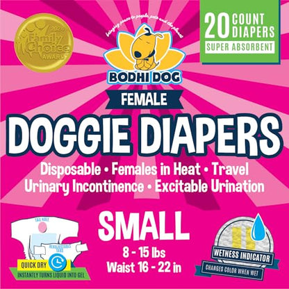 Bodhi Dog Disposable Female Dog Diapers - Super Absorbent Dog Diapers for Female Heat Cycle - Adjustable Fit Pee Wraps for Potty Training, Moisture Control & Wetness Indicator - Extra Small (20 Count) - size: X-Small (Pack of 20)