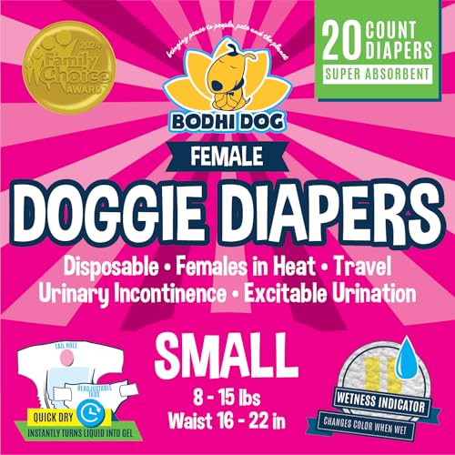 Bodhi Dog Disposable Female Dog Diapers - Super Absorbent Dog Diapers for Female Heat Cycle - Adjustable Fit Pee Wraps for Potty Training, Moisture Control & Wetness Indicator - Small (20 Count) - size: Small (Pack of 20)