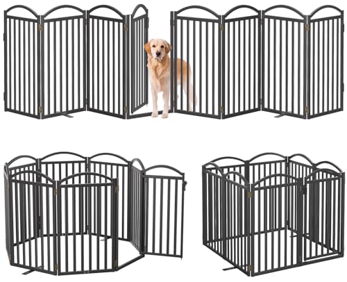 Malier Metal Freestanding Dog Gates with Door, 32'' Height Outdoor Indoor Dog Fences, Extra Wide Foldable Puppy Gate for Stairs (Black, 【8 Panels with Door】 160''W × 32''H) - color: Black, size: 【8 Panels with Door】160''W × 32''H
