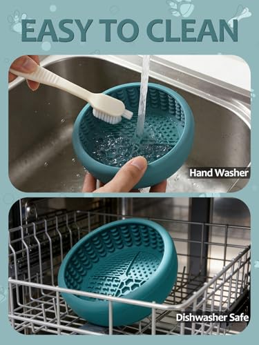 Dog Lick Bowl for Large Dogs, Lick Mat, Slow Feeder Lick Bowl with Brush and Scraper,Strong Suction, Freeze Licking Bowl for Anxiety Relief, Enrichment & Distraction, Dishwasher Safe 7.6 * 3.5 inch - color: Teal