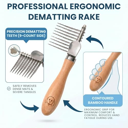 Dog Dematting Brush & Rake, Detangler Brush for Dogs, Comb Tool for Grooming, Best for Doodles, Poodles, Goldendoodles, Cats & Other Pets, Matted Fur Removal On Undercoat [We Love Doodles] - size: Dematting Rake Regular
