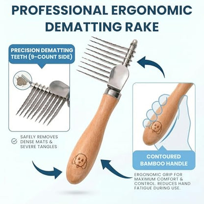 Dog Dematting Brush & Rake, Detangler Brush for Dogs, Comb Tool for Grooming, Best for Doodles, Poodles, Goldendoodles, Cats & Other Pets, Matted Fur Removal On Undercoat [We Love Doodles] - size: Dematting Rake Regular