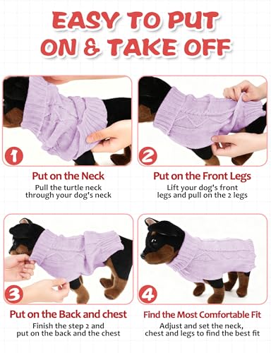 Dog Sweaters for Small Medium Large Dogs Cats, Soft Warm Turtleneck Pullover Solid Cable Knit Fleece Stretch Pet Clothes,Classic Fuzzy Coat for Puppy Girl Boys for Fall Winter Cold Weather
