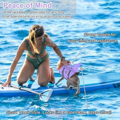 Dogcheer Shark Fin Dog Life Jacket, High Buoyancy Dog Life Vest with Chin Float for Swimming Boating, Adjustable Puppy Float Swim Vest for Small Medium Large Dogs -Taro Purple,XS