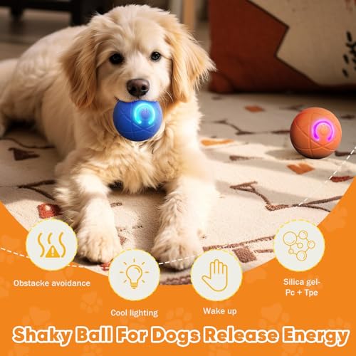Smart Jumping Ball Toy for Dogs, Duraspin Dog Bouncing, Shaky Ball Toy USB Rechargeable Interactive Bouncing Toys for Puppy Toys (Blue) - color: Blue