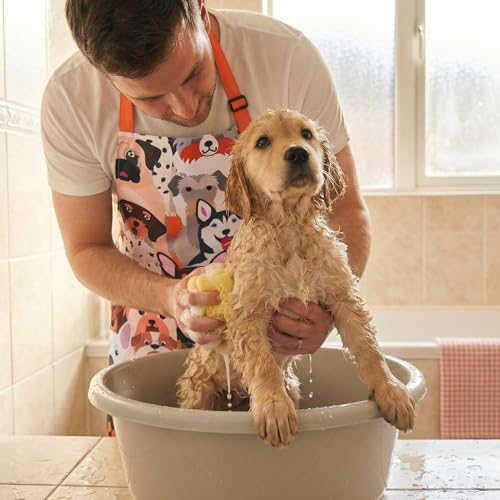Dog Grooming Waterproof Apron with 2 Pockets, Cute Animals Puppy Dog Pets Apron - style: Dog Family Photo